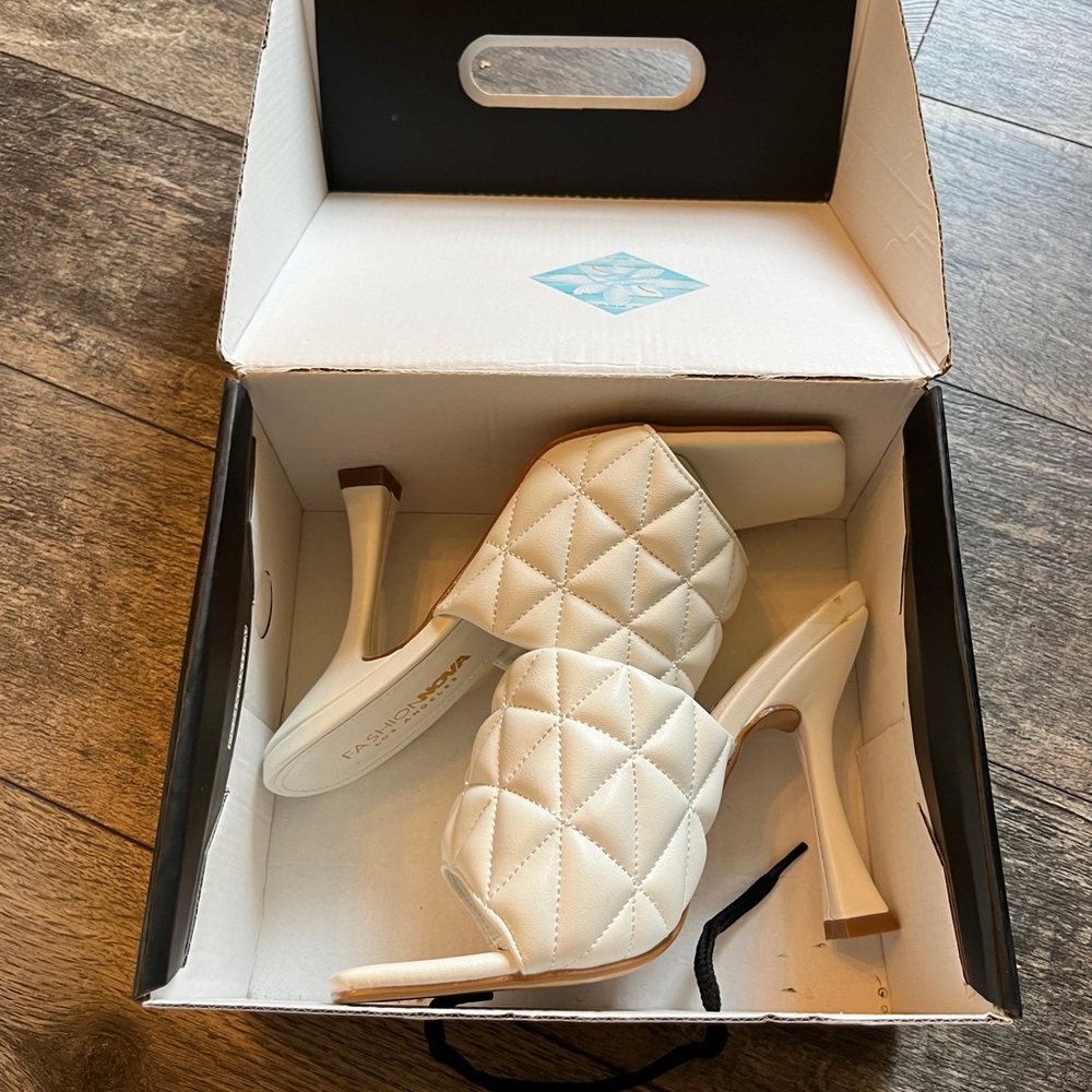 White open toe pumps